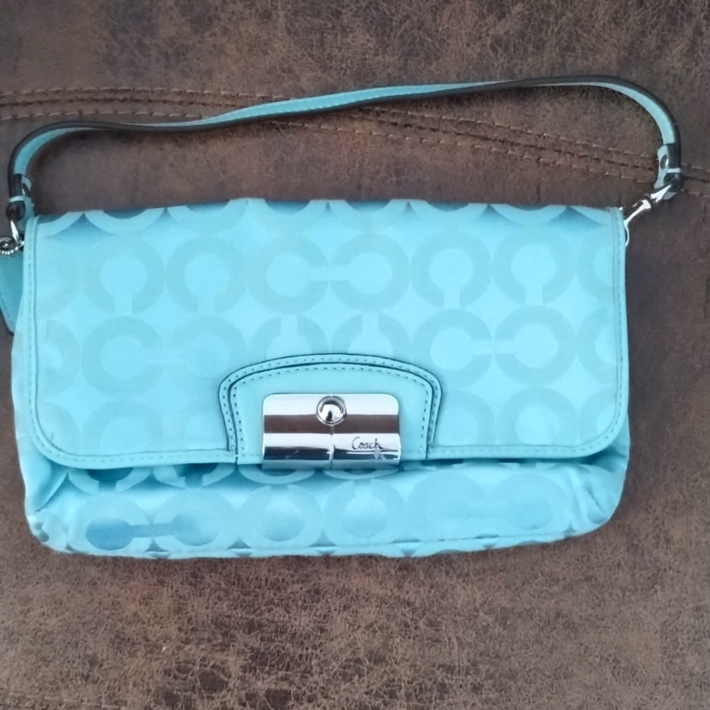 Coach turquoise signature collection evening bag